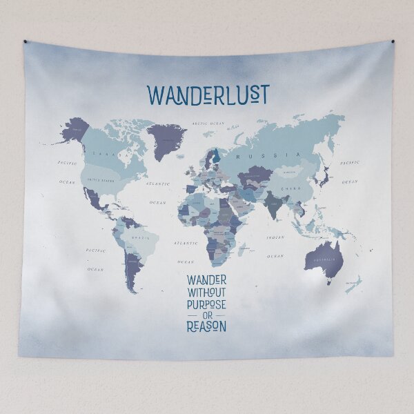 Item preview, Wanderlust World Map in Blue designed and sold by UrbanEpiphany.