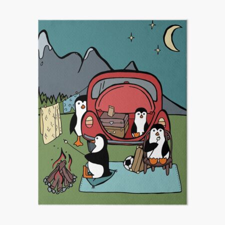 Penguin Family Stopping to Camp for the Night Art Board Print