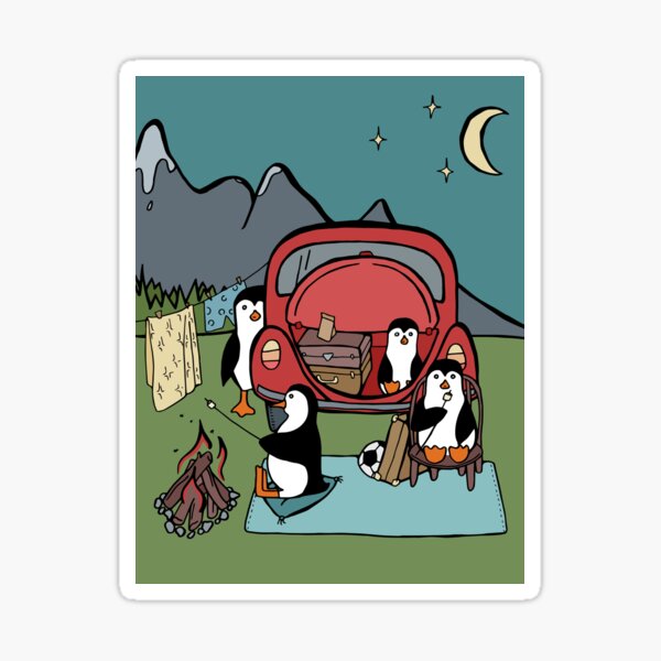 Penguin Family Stopping to Camp for the Night Sticker