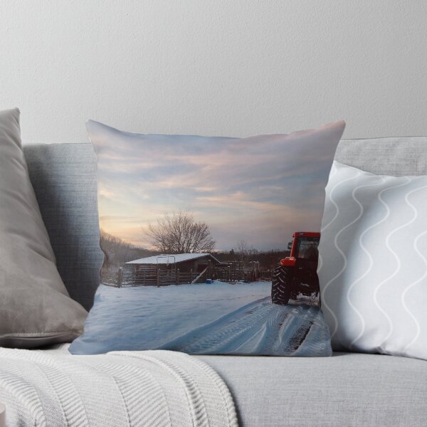 Item preview, Winter red tractor farming in Connecticut  designed and sold by Paintingladycat.