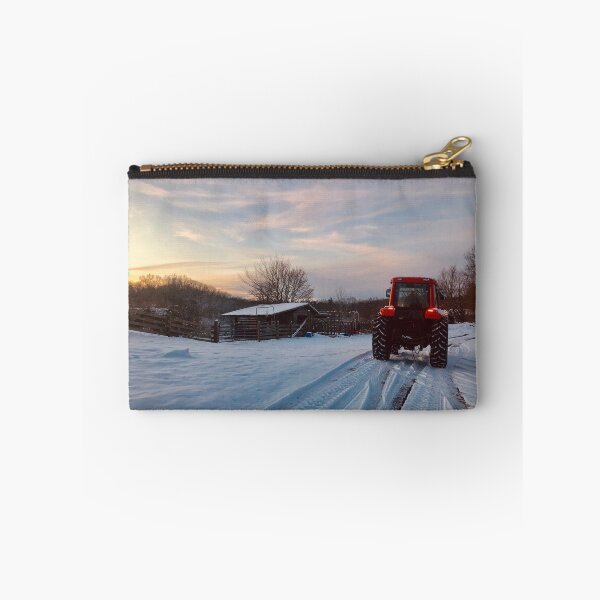 Item preview, Winter red tractor farming in Connecticut  designed and sold by Paintingladycat.