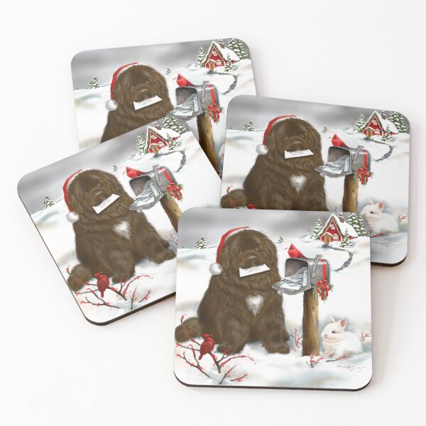 Christmas Brown Newfie Coasters (Set of 4)