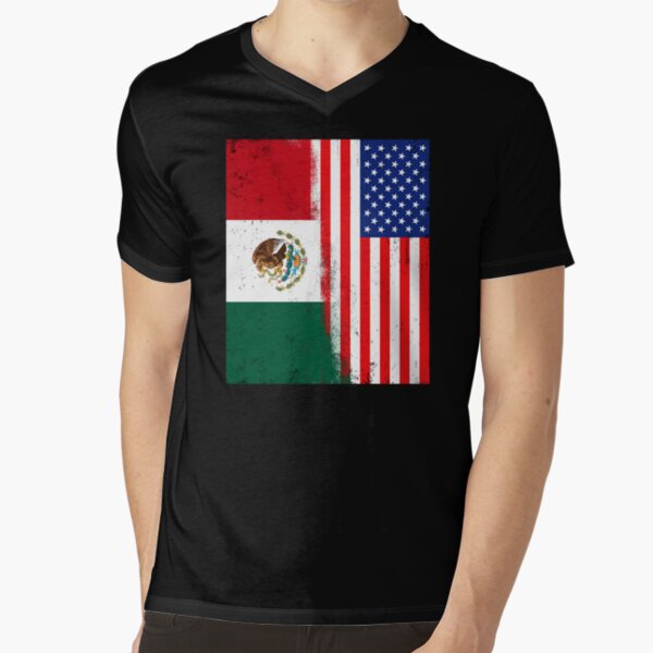 USA and Mexico Mix, Mexican and American Flags, Banderas de Mejico & USA V-Neck T-Shirt
