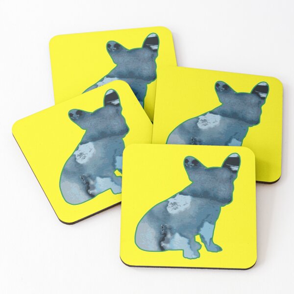 Item preview, French Bulldog silhouette in blue watercolors - Watercolor Frenchie sticker designed and sold by smooshfaceutd.