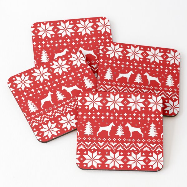 Item preview, Doberman Pinscher Silhouettes Red and White Christmas Holiday Pattern designed and sold by Jenn Inashvili.