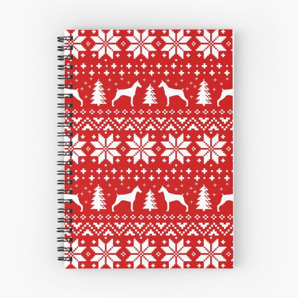 Artikelvorschau, Dobermann Pinscher silhouettiert rotes und weißes Weihnachtsfeiertags-Muster entworfen und verkauft von Jenn Inashvili.