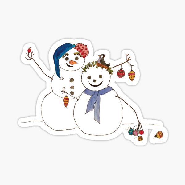 Snowman couple decorated for Christmas Sticker
