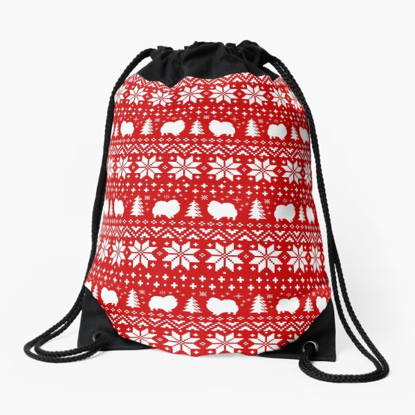 Artikel-Vorschau von Pomeranian-Hund silhouettiert rotes und weißes Weihnachtsfeiertags-Muster, designt und verkauft von Jenn Inashvili.