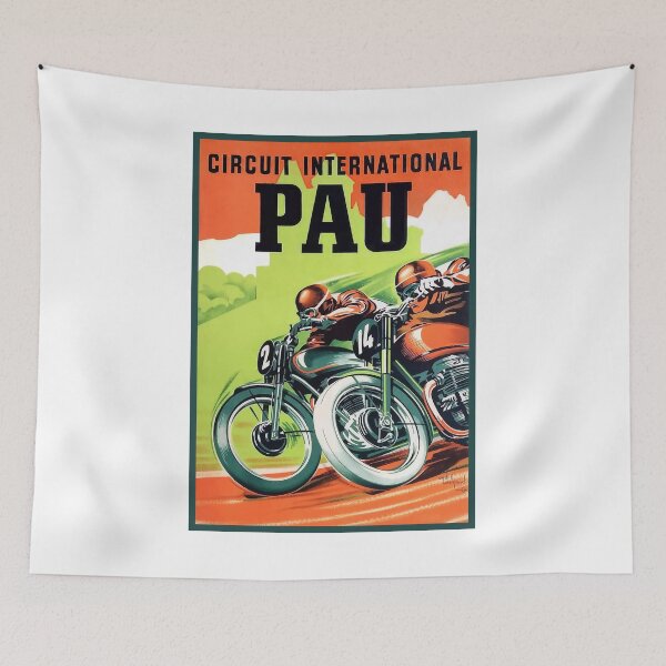 Item preview, 1951 Pau FRANCE Grand Prix Motorcycle Race Poster designed and sold by retrographics.