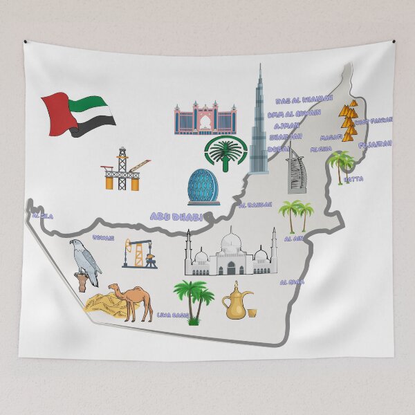 Item preview, United Arab Emirates Map Landmarks tourist attractions cities flag  designed and sold by mashmosh.