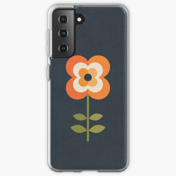Retro Flower - Orange and Charcoal Samsung Galaxy Soft Case