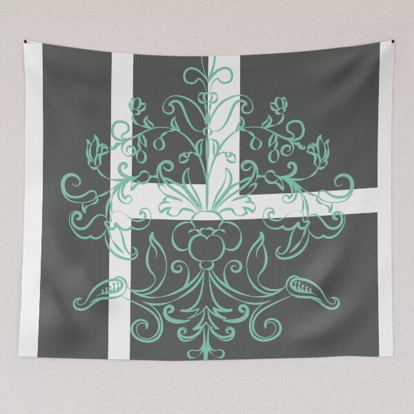 Item preview, Modern grey squares mint green flourish damask element  designed and sold by Lilith-Designs.