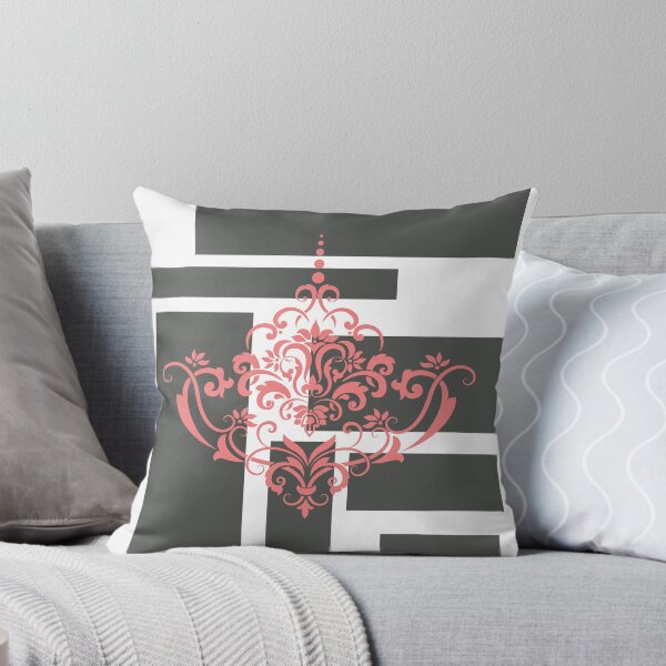 Item preview, Contemporary dark grey squares dusty pink damask flowerish element  designed and sold by Lilith-Designs.
