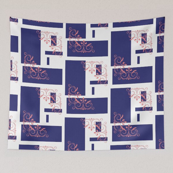 Item preview, Modern contemporary blue squares dusty pink flourish elements  designed and sold by Lilith-Designs.
