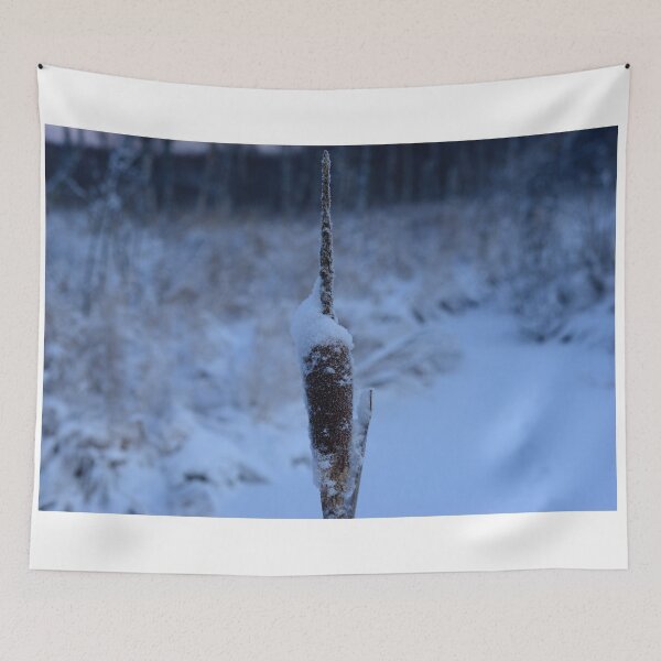 Item preview, cattail  in the snow against a snowy winter forest designed and sold by yarvin13.