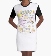 Happy new year 2020 Emoji JoyPixels 8 languages Graphic T-Shirt Dress