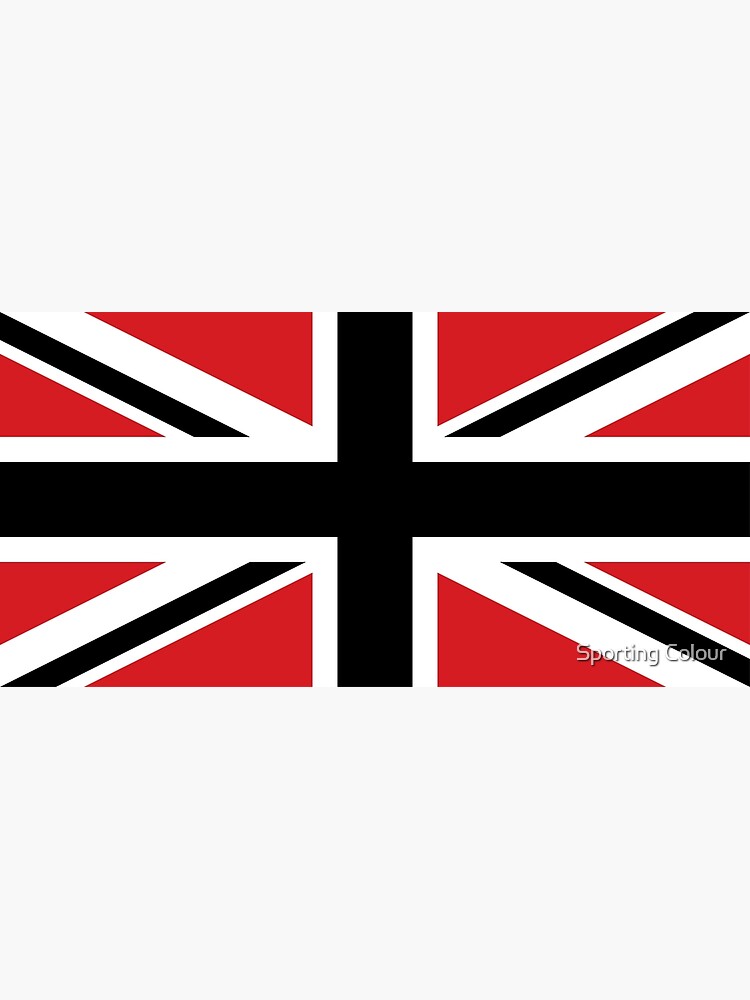 black and white union jack with red stripe