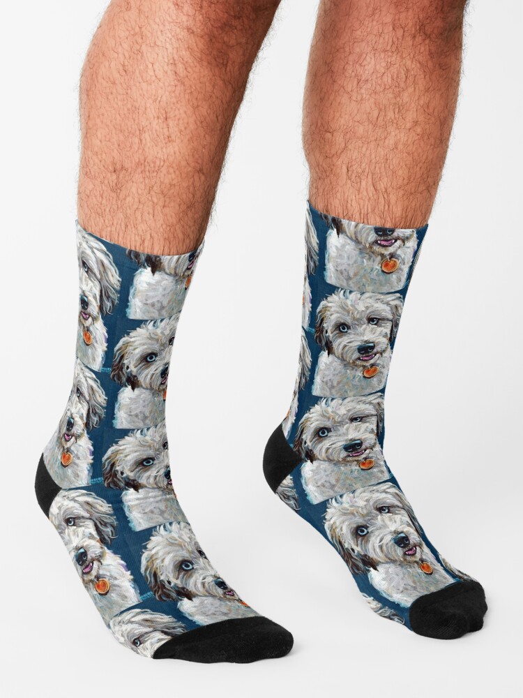 Cute Blue Eyed Aussiedoodle Socks for Sale by RobertPhelpsArt