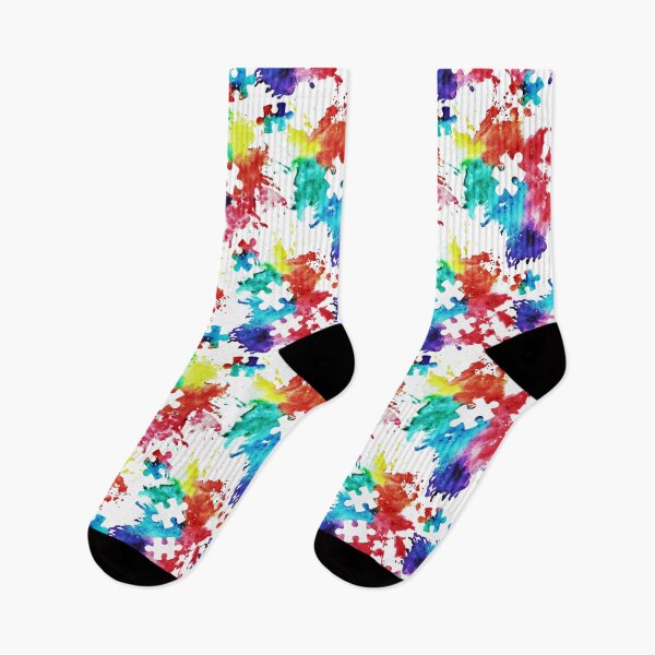 Artikelvorschau, Autismusbewusstsein Aquarell Splatter Stoff w / Puzzleteil entworfen und verkauft von littlearrow.