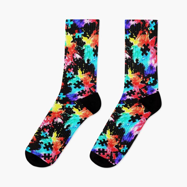 Artikelvorschau, autismusbewusstsein aquarell splatter stoff w / puzzle stück (schwarz) entworfen und verkauft von littlearrow.
