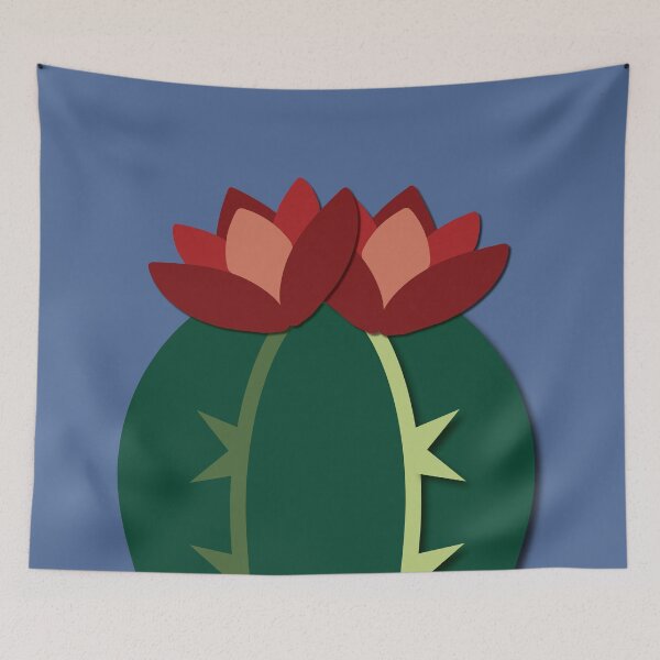 Item preview, Cactus with red flowers (blue) designed and sold by Yellow-Studio.