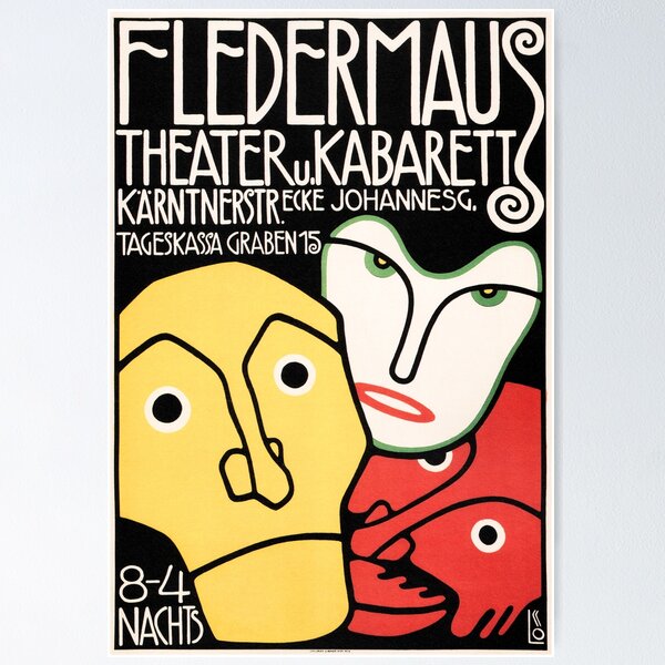 Aperçu de l'œuvre FLEDERMAUS THEATRE CABARET des années 1900 Vintage Art déco lithographie créée et vendue par retroposters.
