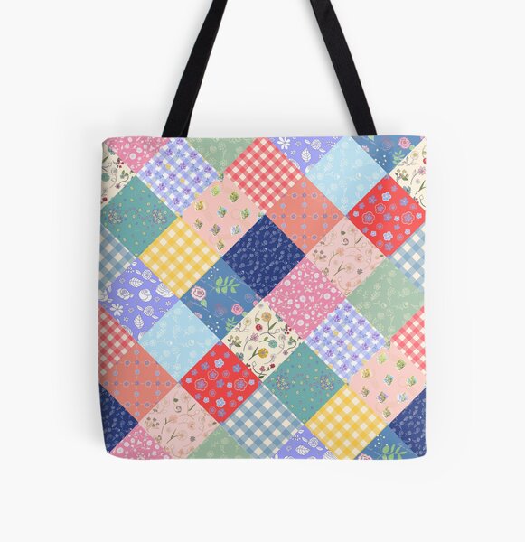 Happy farmhouse patchwork diamond quilt by Tea with Xanthe All Over Print Tote Bag