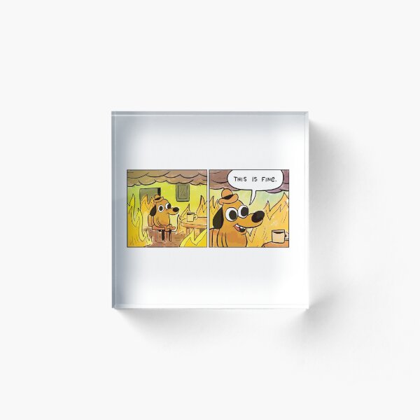 This Is Fine Meme Dog Acrylic Block
