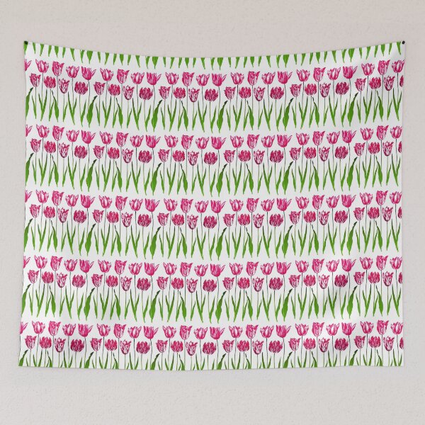 Item preview, Tulip Garden Print in Fuchsia Pink and Green  designed and sold by Marymarice.