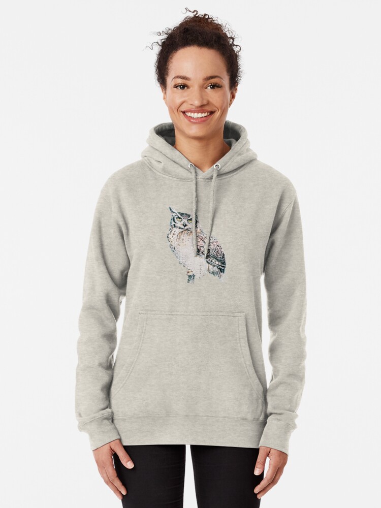 Alternate view of Great Horned Owl - watercolour bird portrait Pullover Hoodie