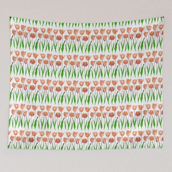 Item preview, Tulip Garden Print in Coral Orange and Green  designed and sold by Marymarice.