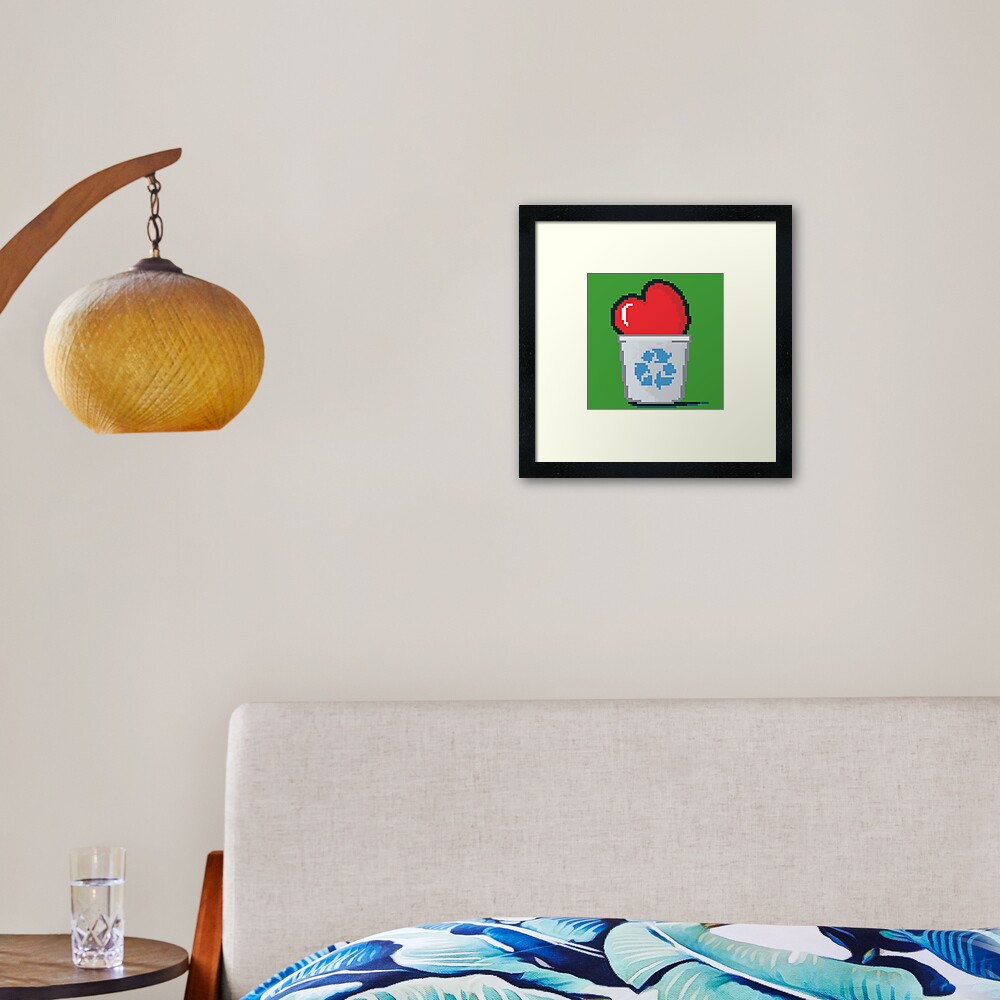 Pixel Heart Recycled Framed Art Print
