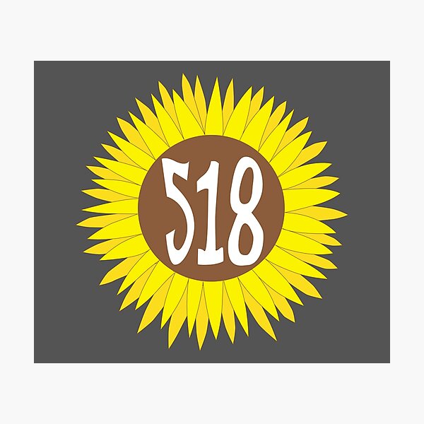 Hand Drawn New York Sunflower 518 Area Code Photographic Print
