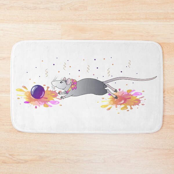 Item preview, Decorative rat with a ribbon on his neck plays with a ball on a background of splashes and confetti designed and sold by DisaAnna.