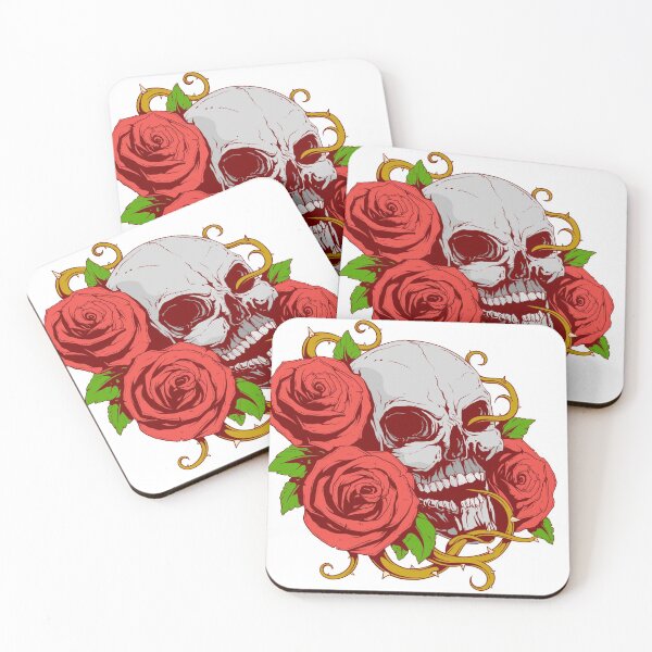 Item preview, Skull with roses skull and flower skull and red roses designed and sold by Astalawistababy.