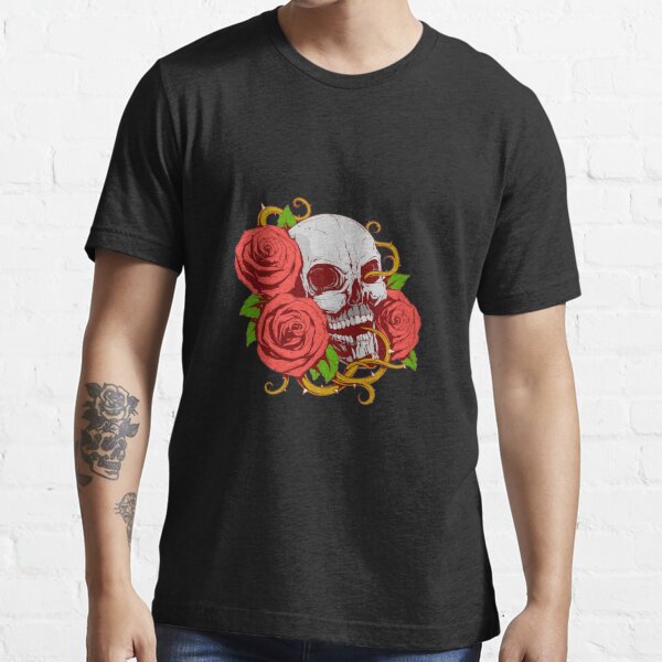 Damen T-Shirt Totenkopf Rosen Skull Roses Schädel Slim Fit Neverless®