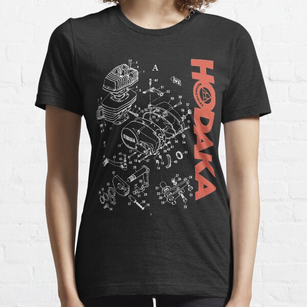 Hodaka 1970s Motorcycle Dirtbike Black Exploded Engine View Essential T-Shirt