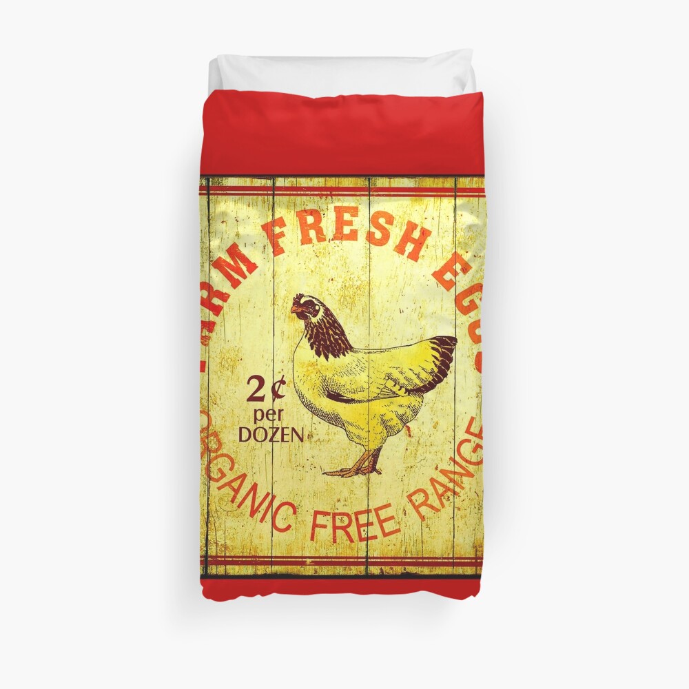 FARM FRESH EGGS: Vintage Advertising Print Duvet Cover