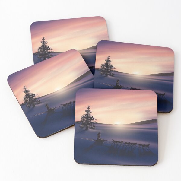 Item preview, Husky sledding during sunrise designed and sold by TessaGeniets.