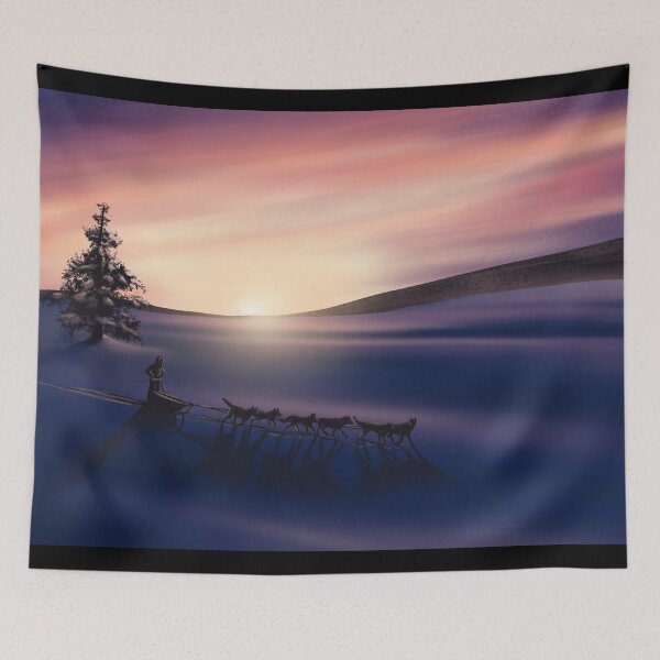 Item preview, Husky sledding during sunrise designed and sold by TessaGeniets.