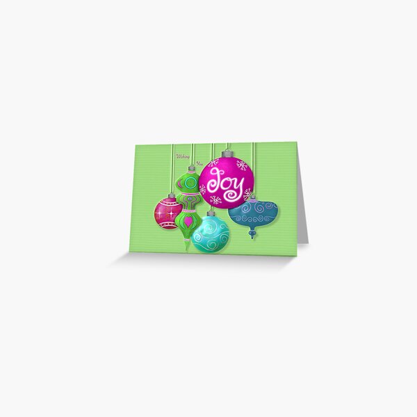 Wishing You Joy Brightly Colored Ornaments Greeting Card Bright Green Greeting Card
