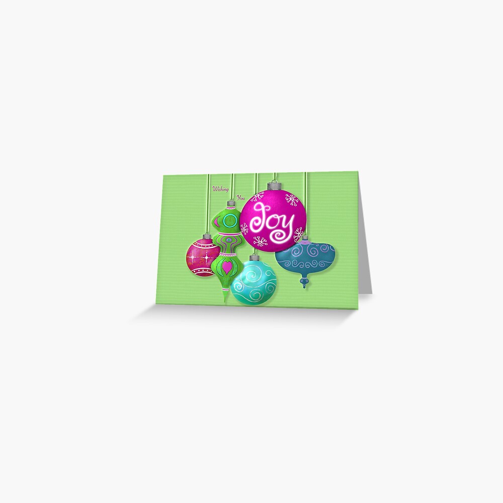 Wishing You Joy Brightly Colored Ornaments Greeting Card Bright Green Greeting Card