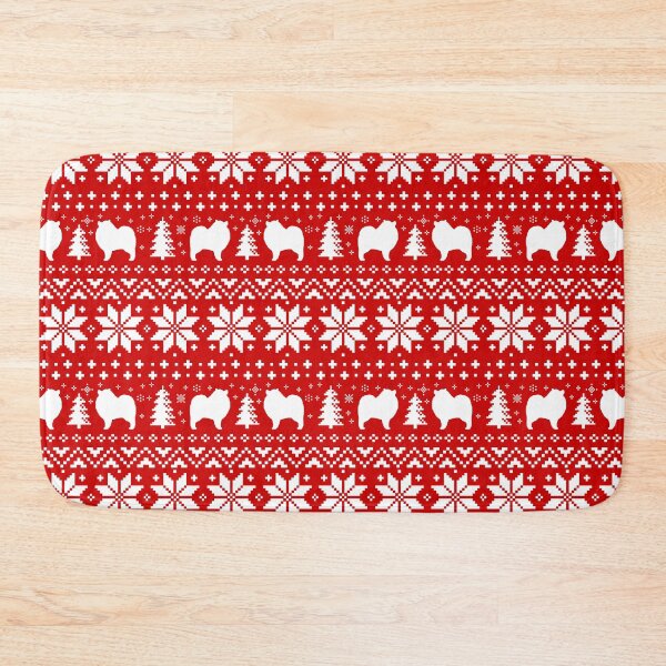 Item preview, Keeshond Dog Silhouettes Red and White Christmas Holiday Pattern designed and sold by Jenn Inashvili.