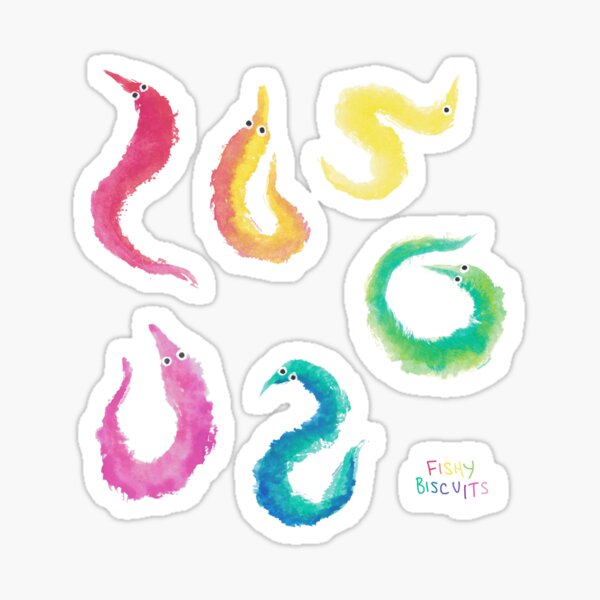 Item preview, Watercolor Worms -  Sheet of 6 - Colorful Slithery Friends designed and sold by fishybiscuits.