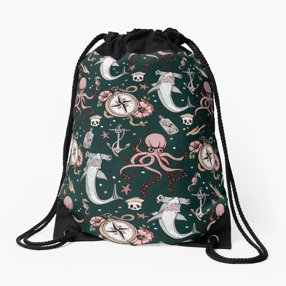 Dark Sea Creature Pattern Drawstring Bag
