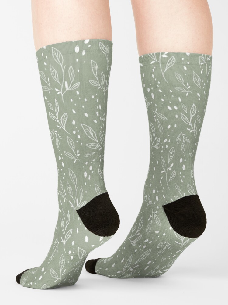 Alternate view of White leaf pattern on green Socks