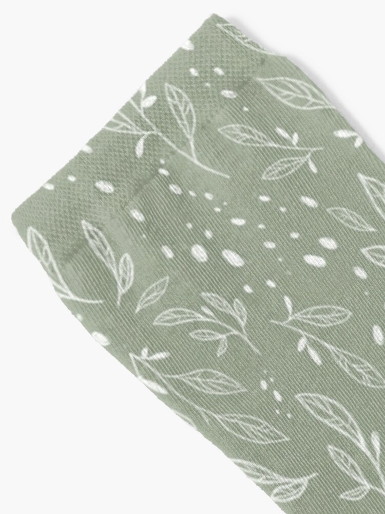 Alternate view of White leaf pattern on green Socks