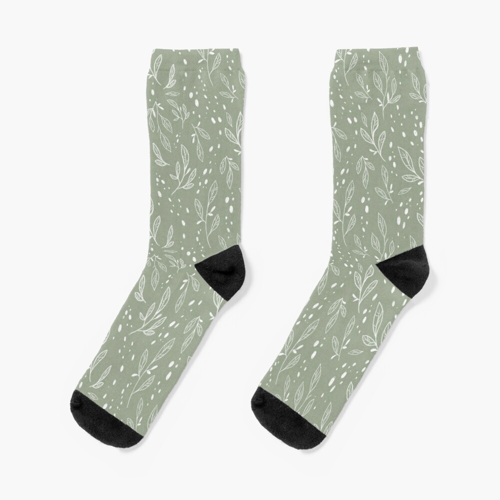 White leaf pattern on green Socks