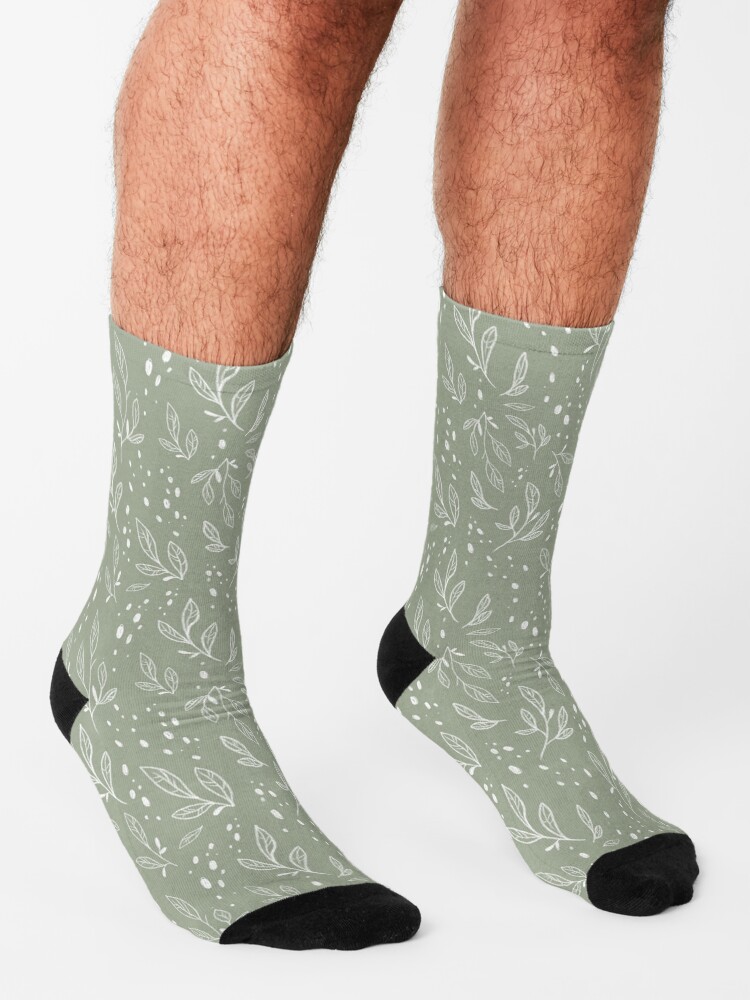 Alternate view of White leaf pattern on green Socks