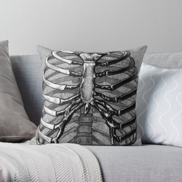 Black and White Skeleton Rib Cage Throw Pillow